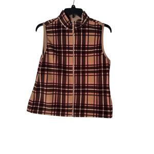 Vintage Y2K Fleece Mountain Lake Brown/Pink Plaid Vest Sleeveless‎ Women's L